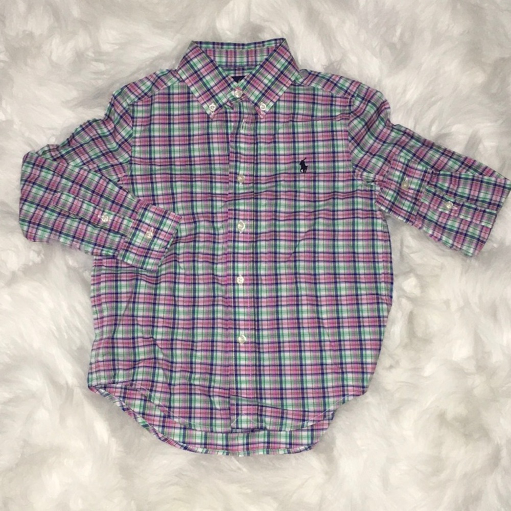 BNWT RL Polo Boys pink/green plaid oxford shirt